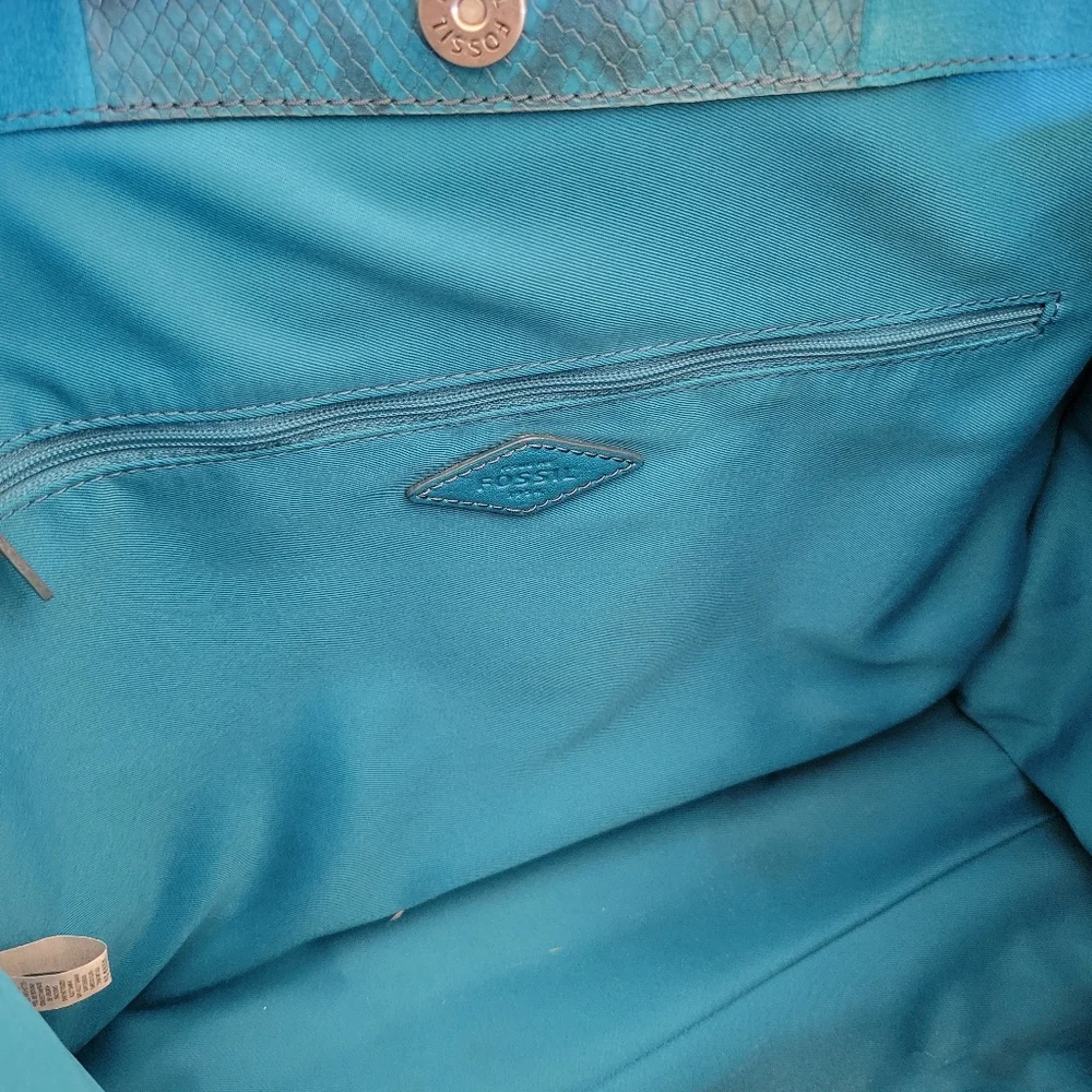 Fossil Suede and Leather Lagoon‎ Blue Carmen Tote Shopper Purse Bag